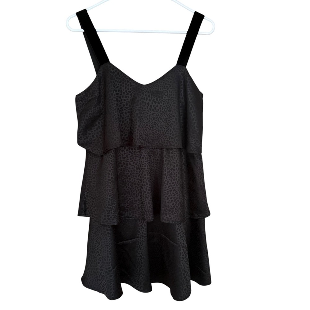 Anthropologie Sadie & Sage Mini Dress XS Black Velvet Straps Ruffle Tiered Flowy